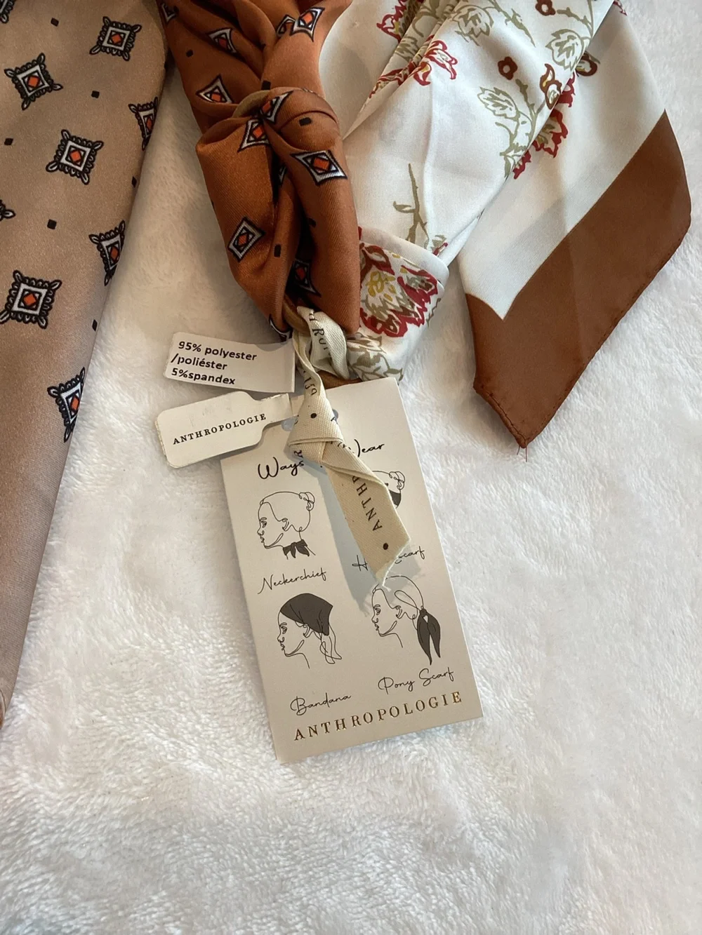 Anthropologie Silky Hair Scarf Set of 2 Hair Scarves New Black Brown